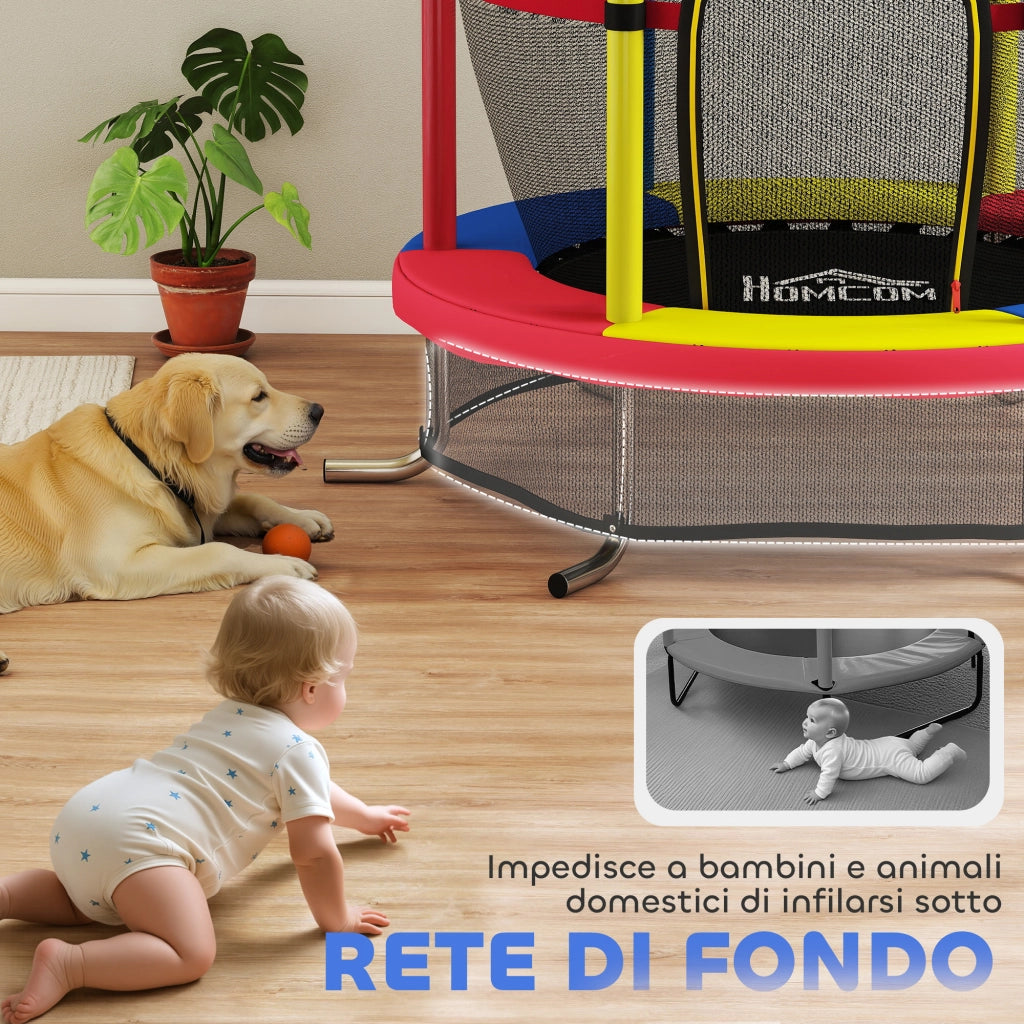 Trampolino per Bambini con Rete di Sicurezza ¨C Xylo ¨C ?160x190 cm Multicolore Senza Molle