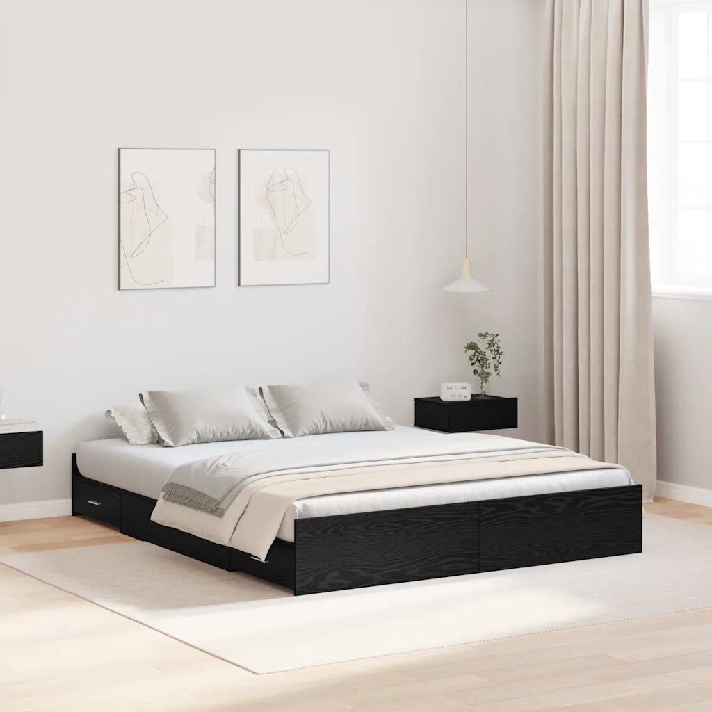 Struttura letto con contenitore Rovere Nero 140 x 200 cm 3335294