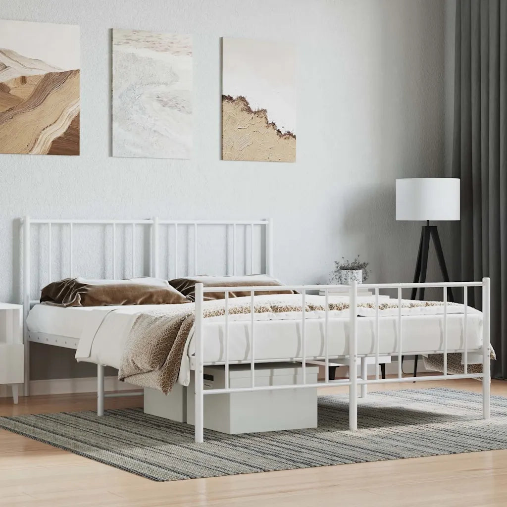 Letto matrimoniale | Letto per adulti | Giroletto con Testiera e Pediera Metallo Bianco 140x190 cm