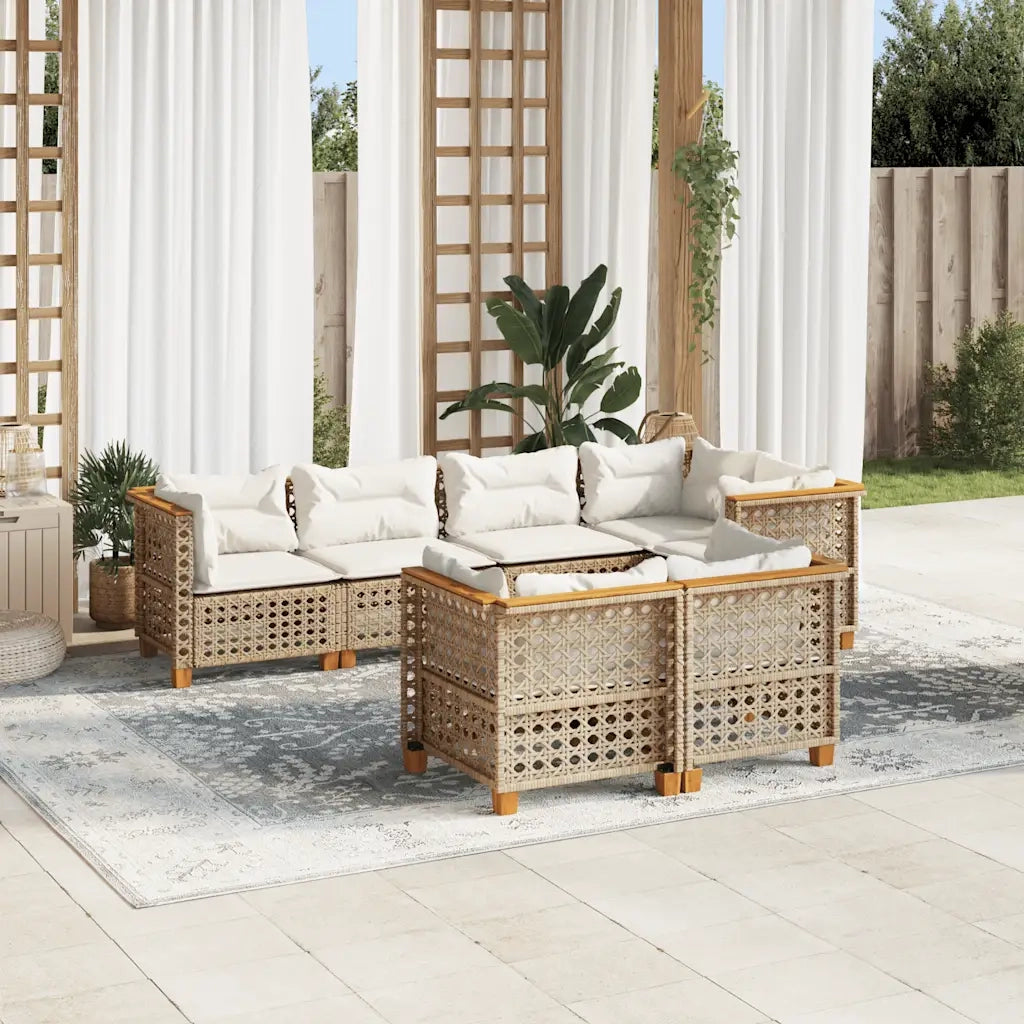 Set Divani da Giardino 7 pz con Cuscini Beige in Polyrattan 3261886