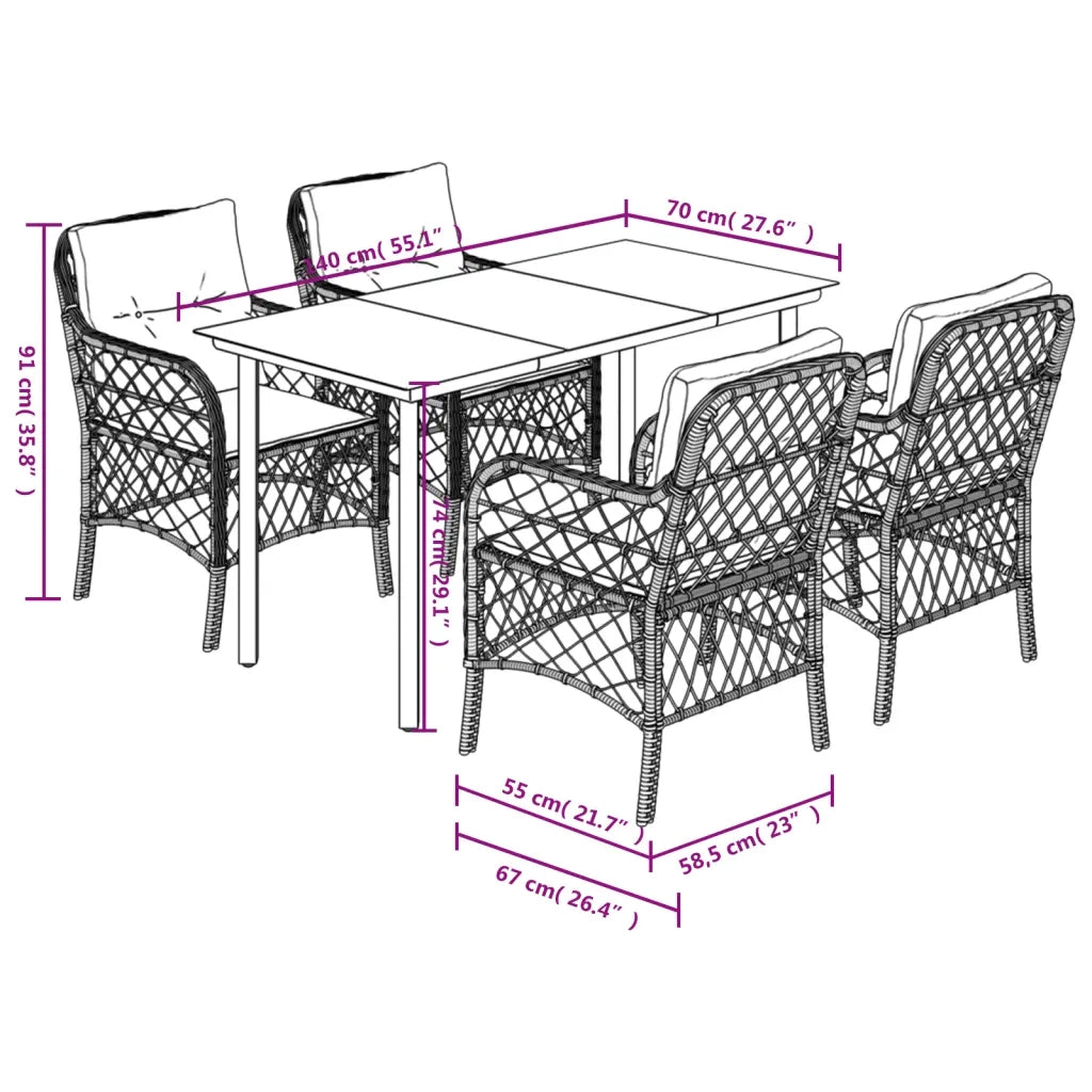 Set Pranzo da Giardino 5 pz con Cuscini Beige Misto Polyrattan