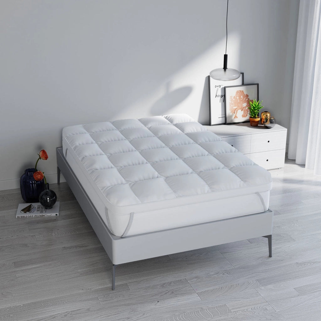 Topper One Matrimoniale 160 x 195 cm Imbottitura Effetto Piuma con Elastici in Cotone Bianco Varie Misure