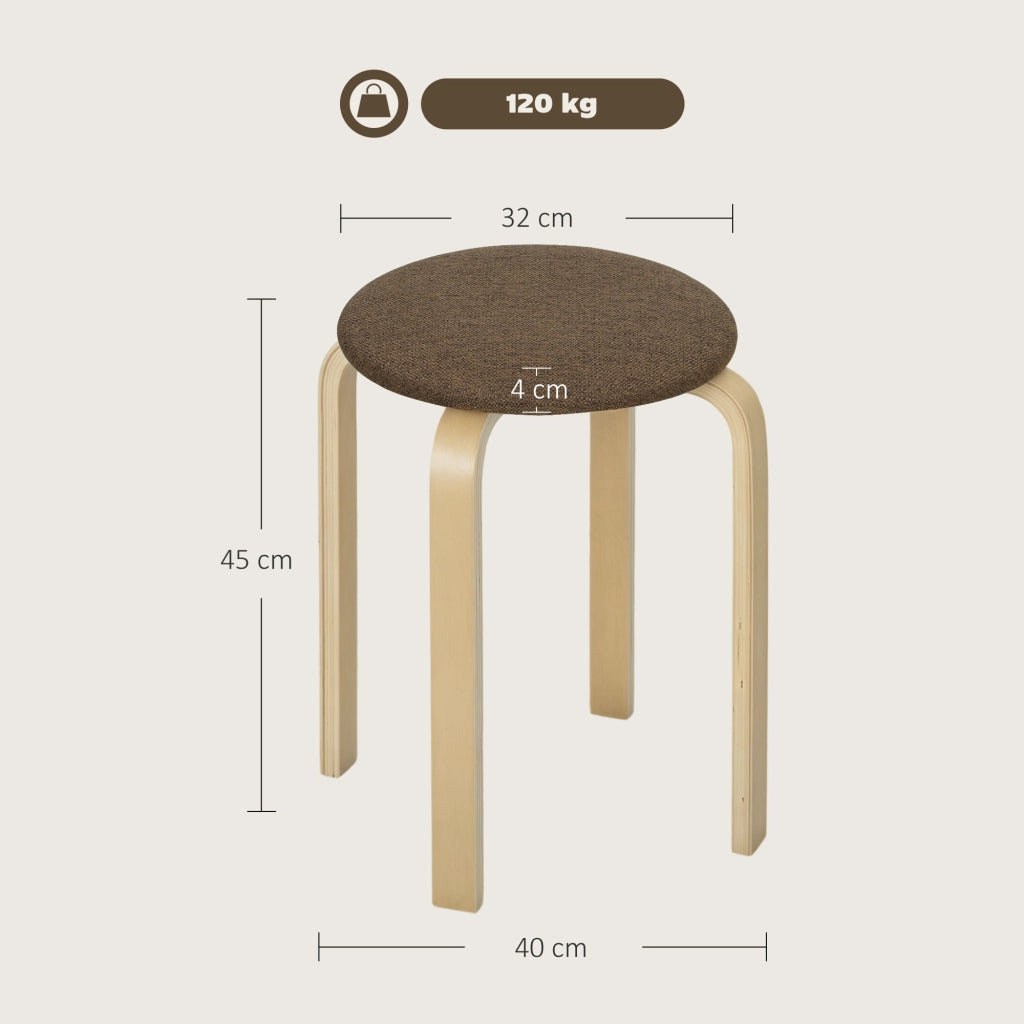 Pouf Imbottito Set 4 Pezzi ¨C Xylo ¨C Impilabile Legno Marrone