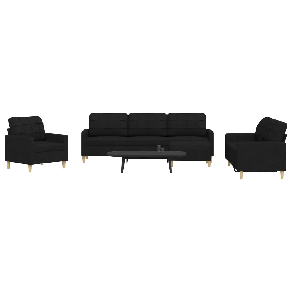 Set di Divani 4 pz con Poggiapiedi Nero in Tessuto