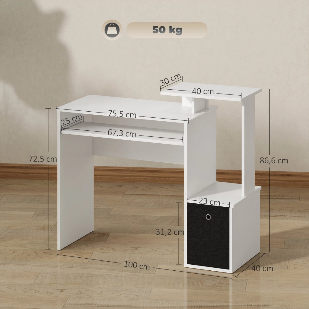 Scrivania per computer con cassetti e scaffale ¨C Minimal ¨C nero bianco 90x50x75