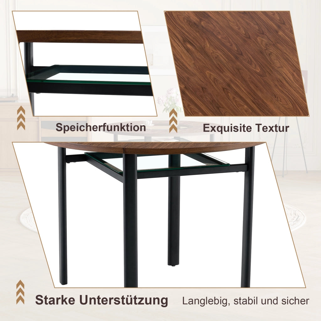 Tavolo rotondo dal design moderno e minimalista, con diametro di 100 cm e finitura effetto legno marrone, adatto per 2-4 persone (con piano in vetro g