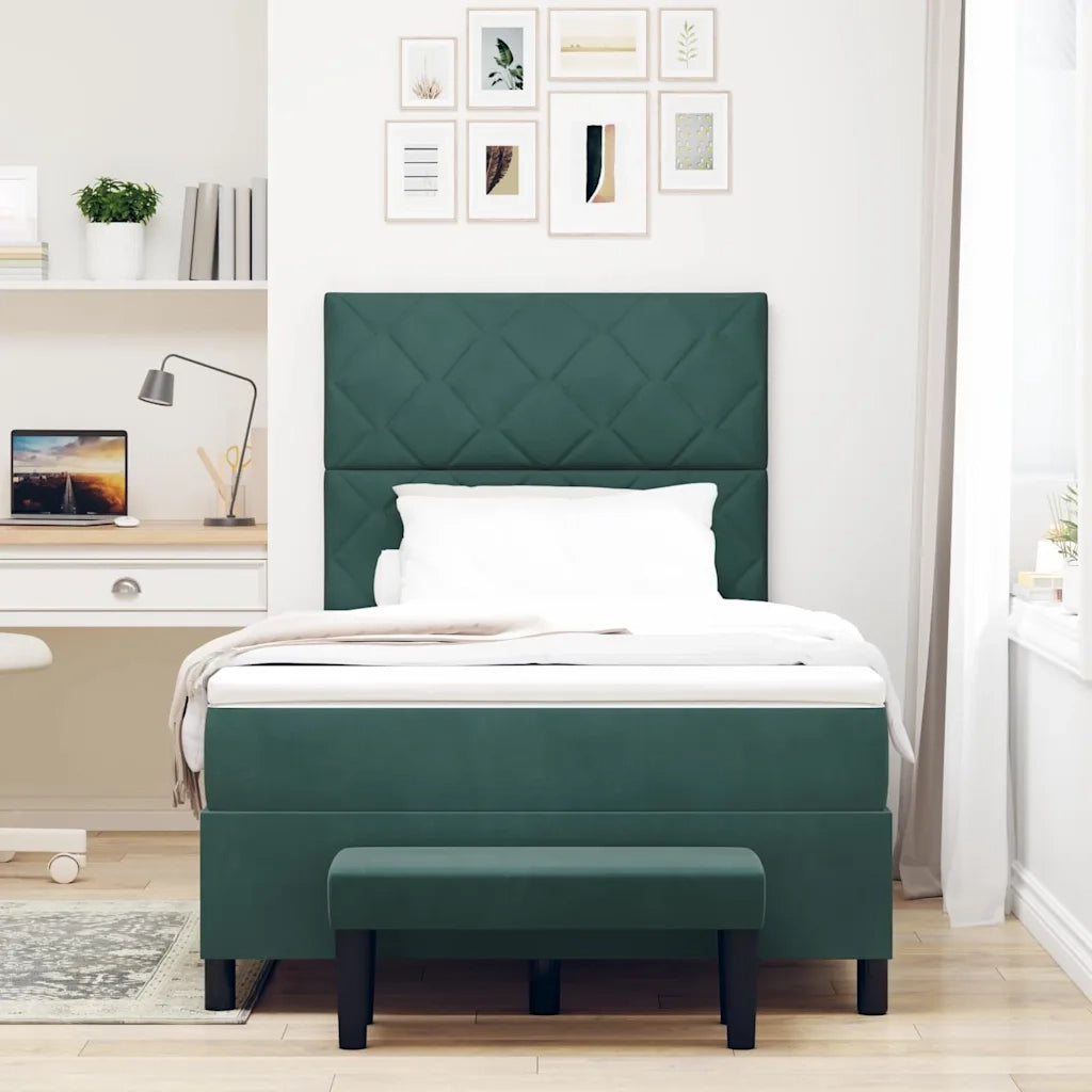 Letto a molle con materasso Verde Scuro 120 x 190 cm Velluto