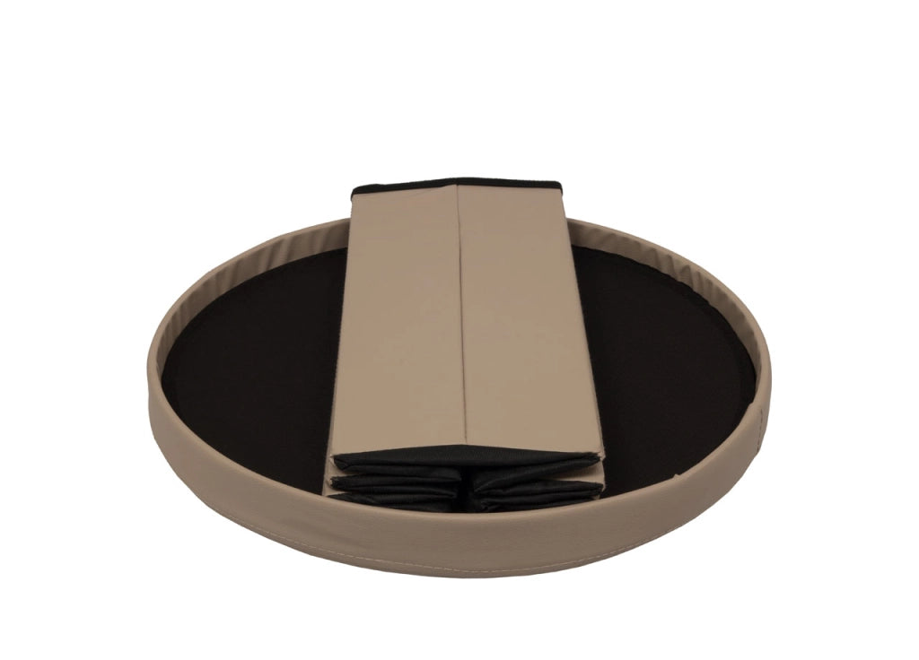 Pouf Salotto Contenitore Ecopelle Rotondo Pieghevole Tinta Unita - Pouf - Tortora