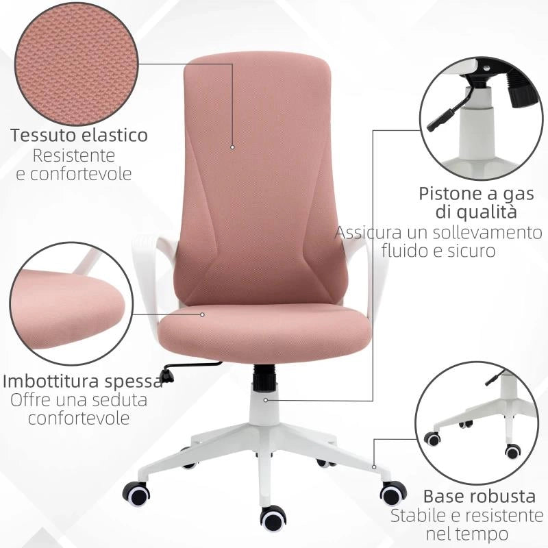 SEDIA DA UFFICIO ERGONOMICA E IMBOTTITA CON ALTEZZA REGOLABILE E DONDOLO, 62X56X110-119.5 CM, ROSA