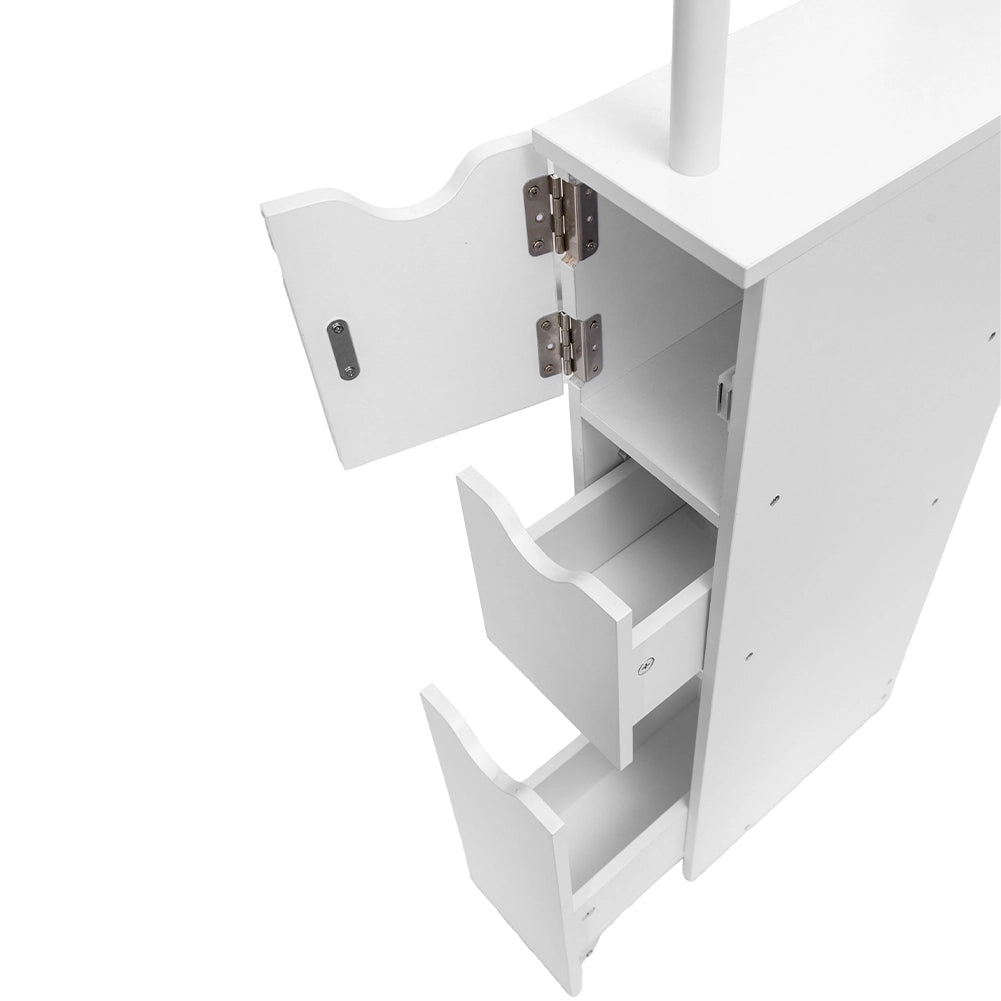 Mobile Colonna Bagno Salvaspazio Legno Mdf Bianco 3 Cassetti 2 Ripiani 136cm