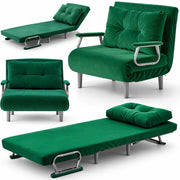 Poltrona Divano Letto Singolo Reclinabile Verde Rivestimento in Velluto a Coste