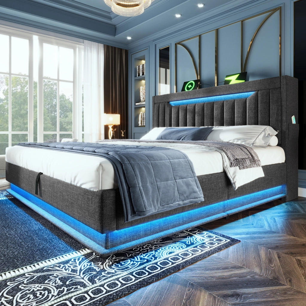 letto imbottito lino grigio 140 x 200 cm
