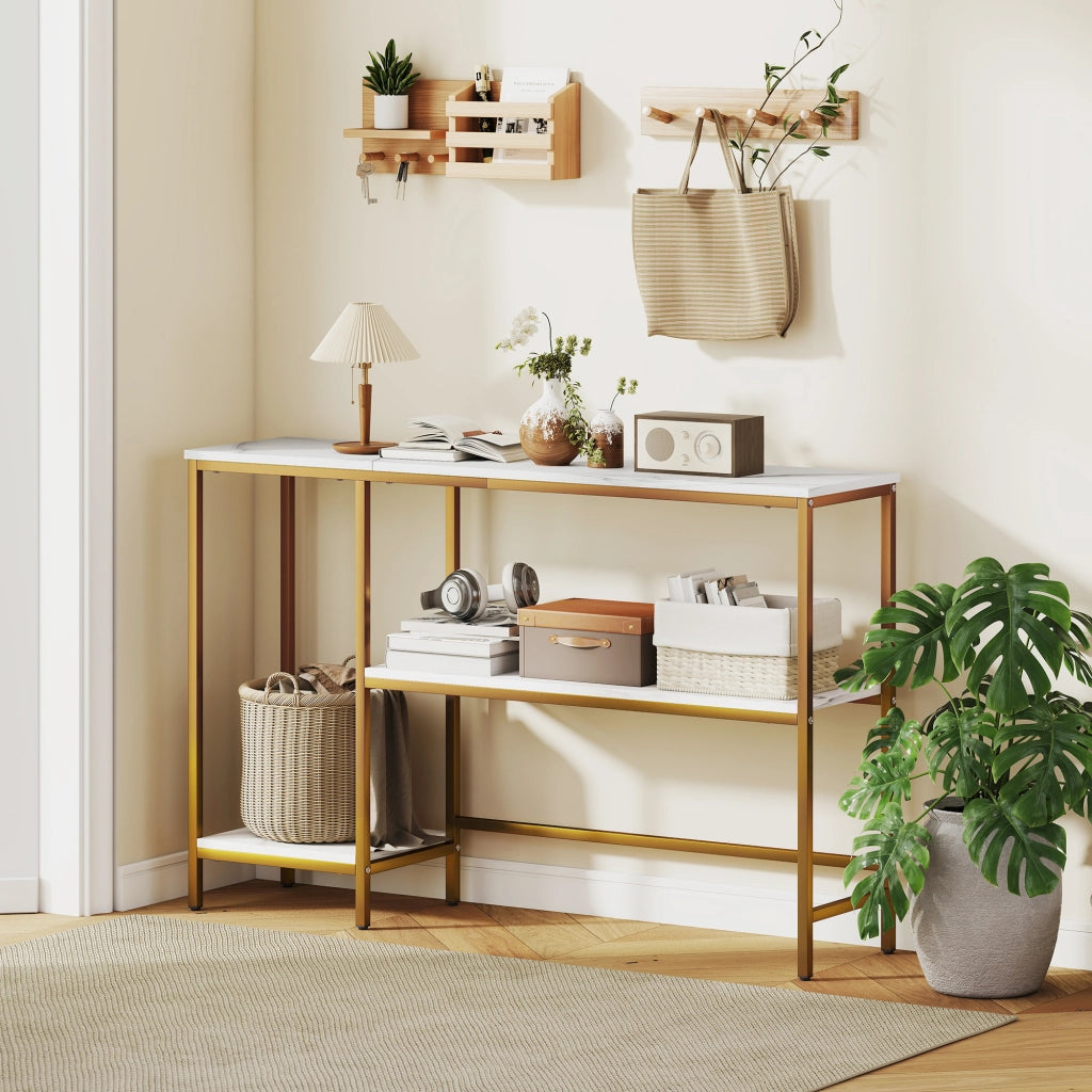 Tavolo console con ripiani ¨C Minimal ¨C bianco dorato 120 cm