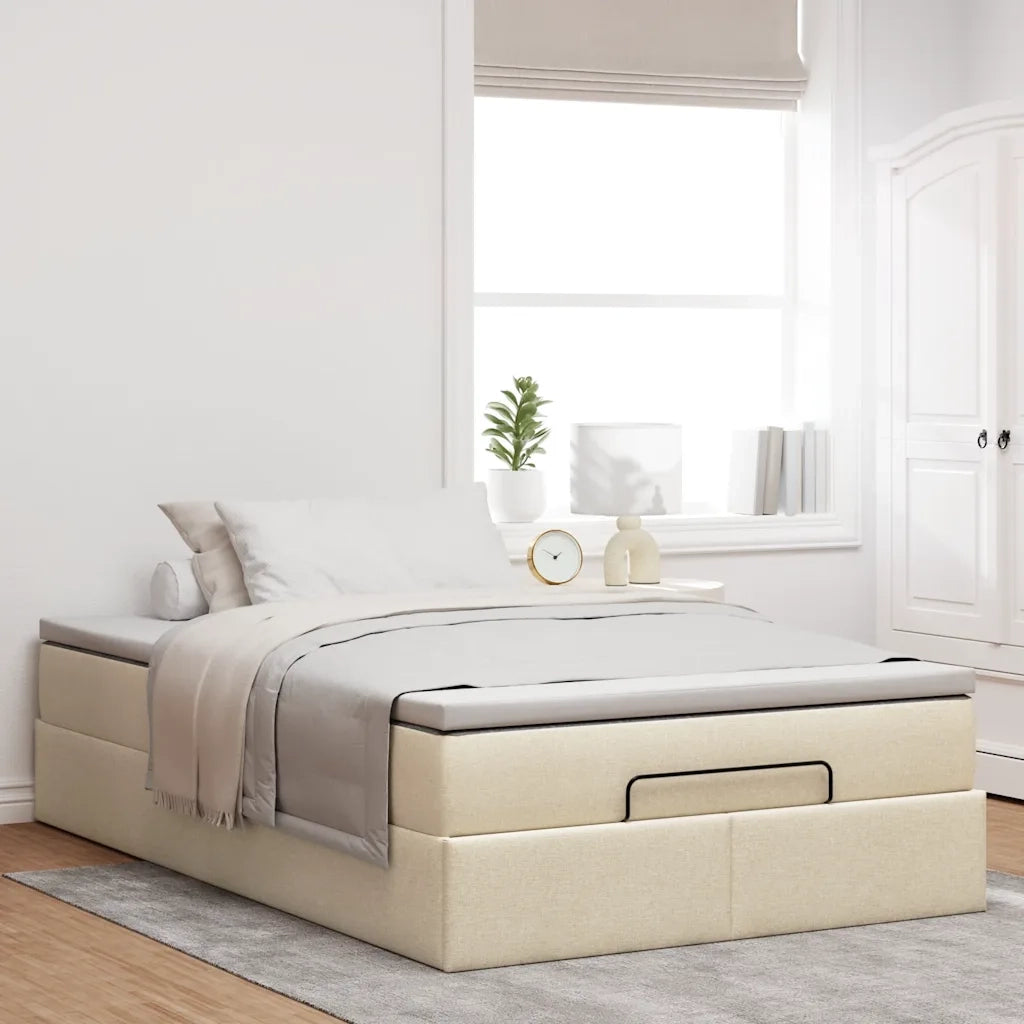 Struttura Letto Pouf con Materasso Crema 120x200 cm in Tessuto 3311104