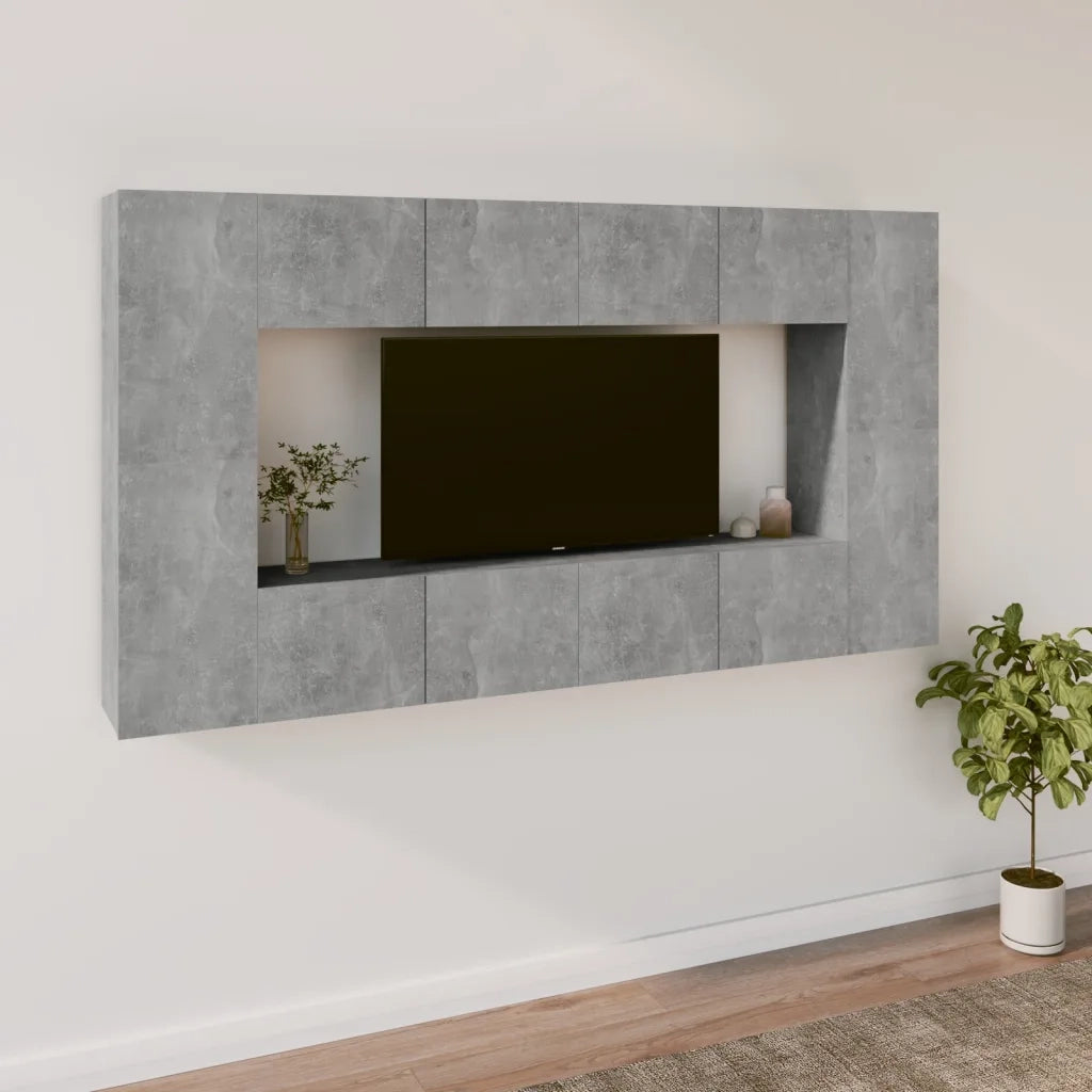 Set Mobili Porta TV 8pz | Armadietto TV | Mobile Porta TV Grigio Cemento in Legno Multistrato