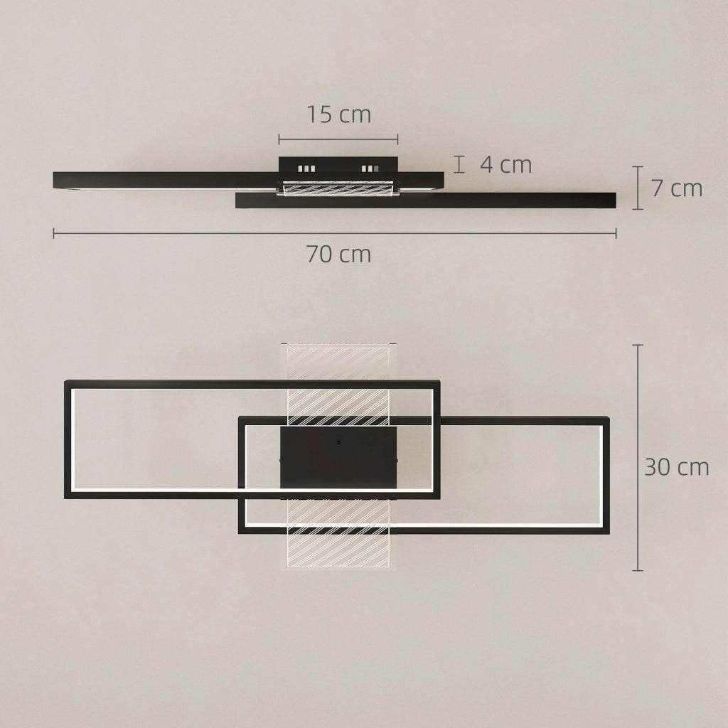 Lampada LED a Soffitto 70x30 cm Dimmerabile 3000-6000K con Telecomando e Interruttore Nero