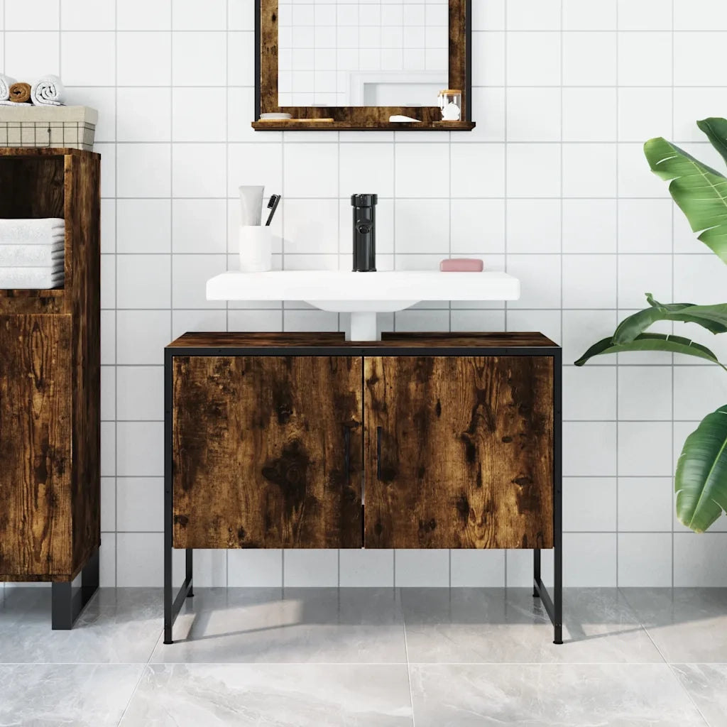 Mobile Lavabo Bagno-Armadietto da bagno Rovere Fumo 60x30x60 cm Legno Multistrato 714799