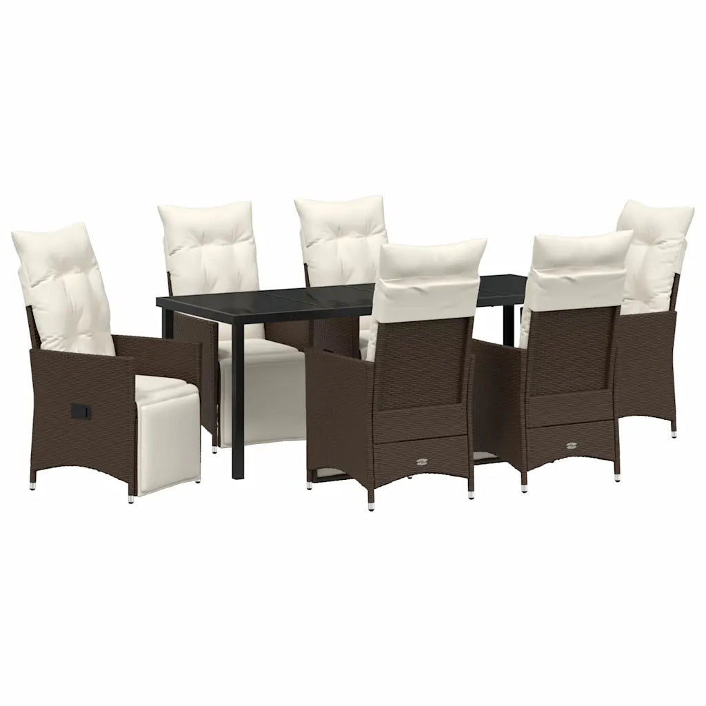 Set da Pranzo per Giardino con cuscino 7 pcs Marrone polyrattan 3379574
