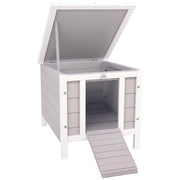 Gabbia per Conigli in Legno da Esterno con Tetto in Asfalto e Rampa Antiscivolo, 42x51x43cm, Grigia