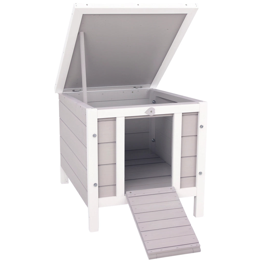 Gabbia per Conigli in Legno da Esterno con Tetto in Asfalto e Rampa Antiscivolo, 42x51x43cm, Grigia
