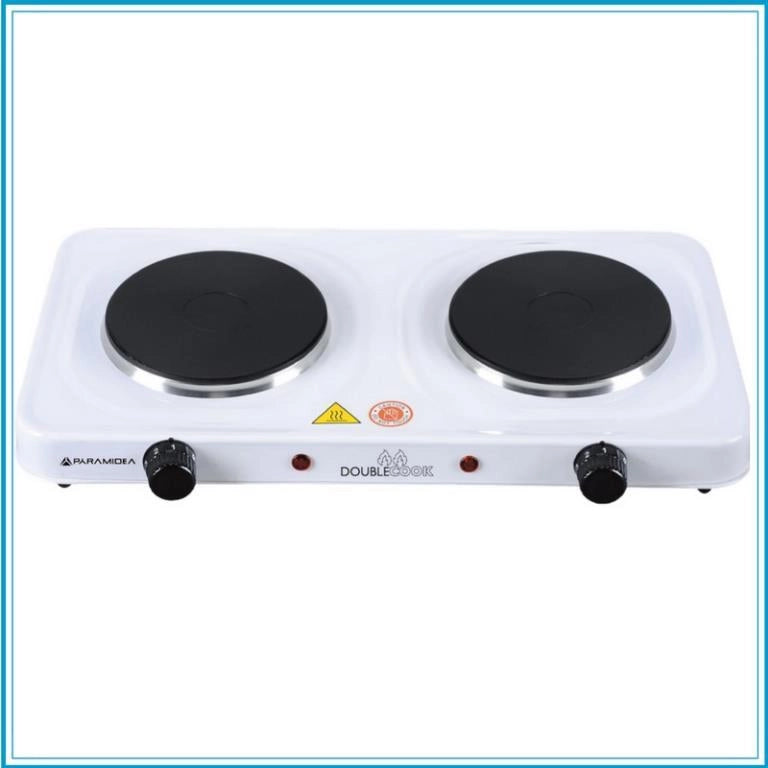 Fornello Elettrico 2 Piastre Bianco con Termostato 2 x 1000 Watt Pyramidea