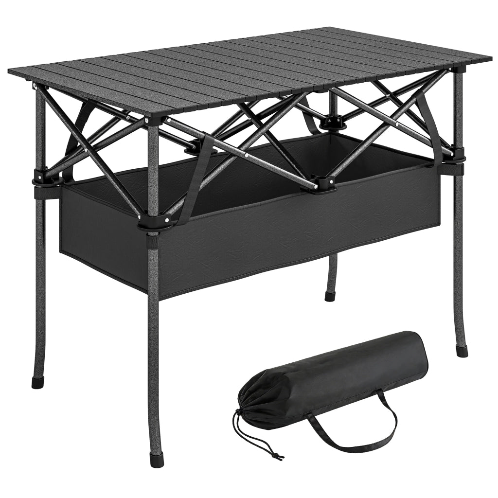 Tavolo Pieghevole da Camping ¨C zephmum ¨C Nero Aluminio 93x55x68 cm