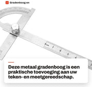 Gradenboog 2-in-1 - Liniaal in Acciaio Inossidabile 15 cm - Misuratore di Angoli 0-180° - Meccanismo di Blocco - Marcature Leggibili