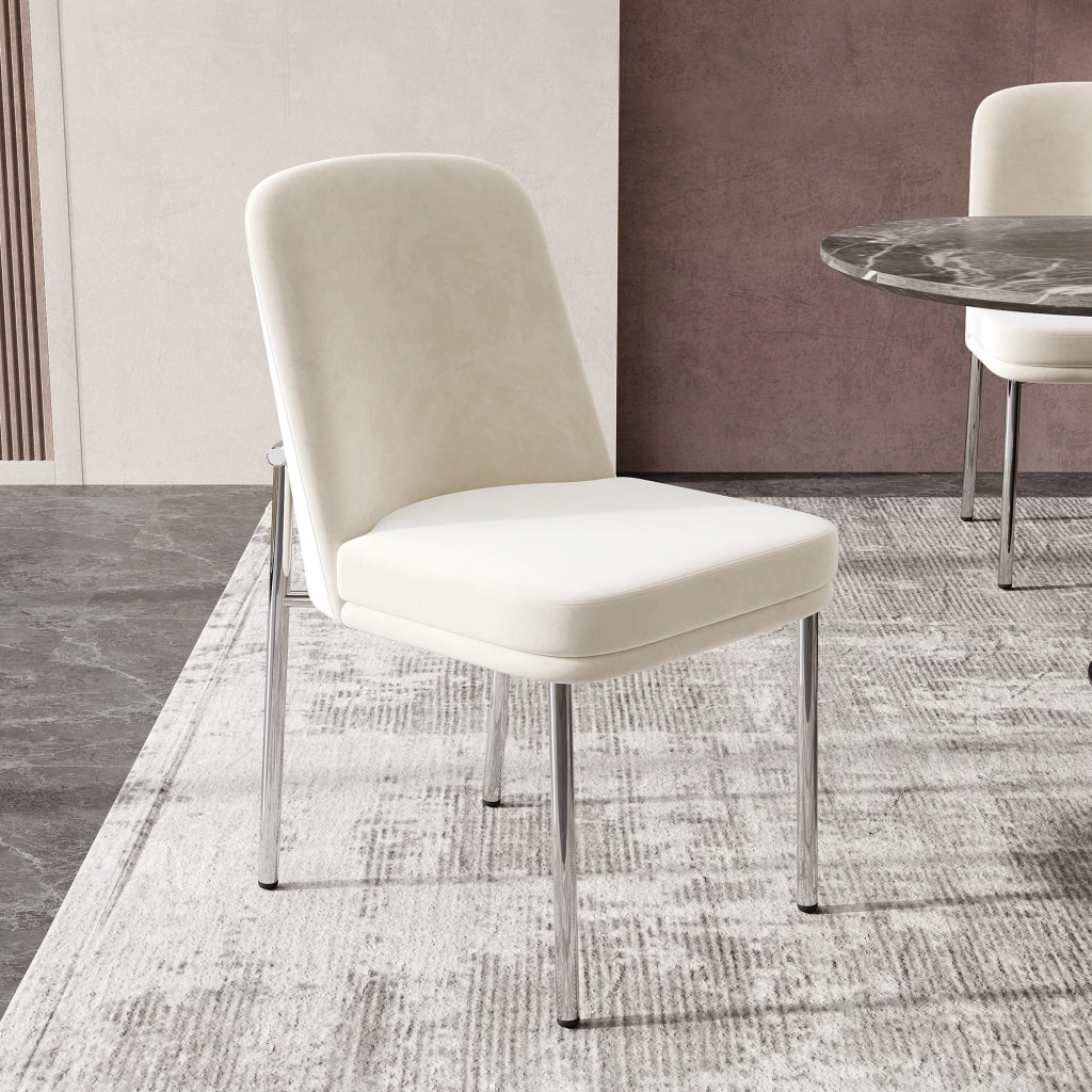 Sedie da sala da pranzo 4 pezzi con cuscino imbottito e gambe in metallo, design moderno minimalista, in velluto beige