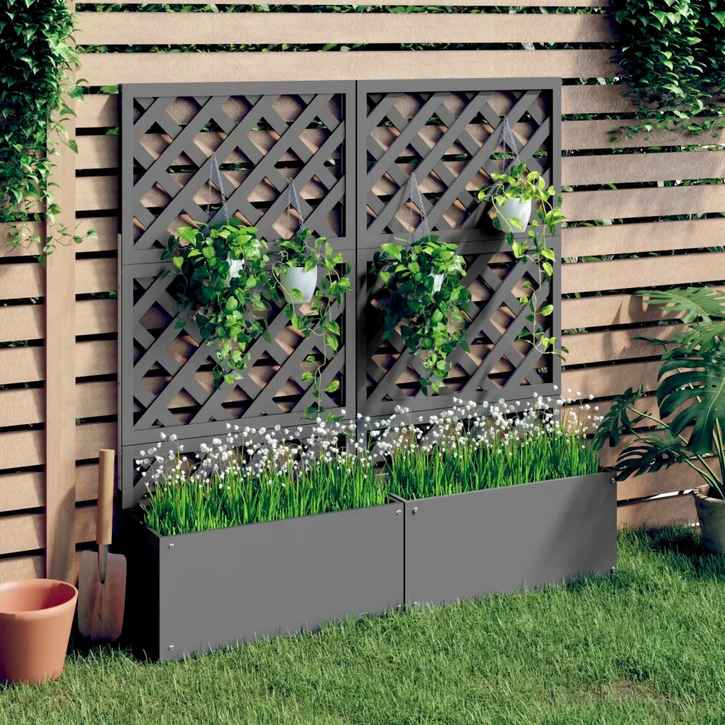 2 pz Fioriere | Cassetta per fiori | Vaso a Traliccio Grigie 65x33x135 cm WPC