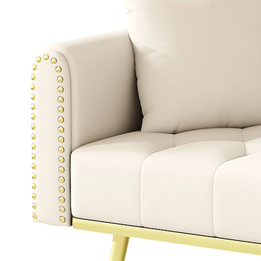 Divano letto multifunzionale in velluto beige 2 posti con schienale regolabile e portabicchieri
