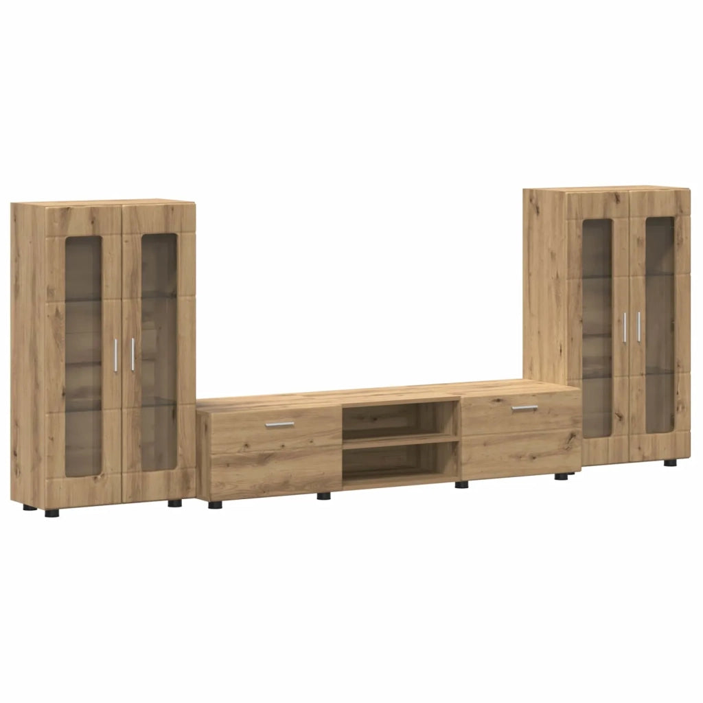 Set mobile TV FLORIN 3 pz-Credenza per TV Rovere artigianale Legno multistrato 386024