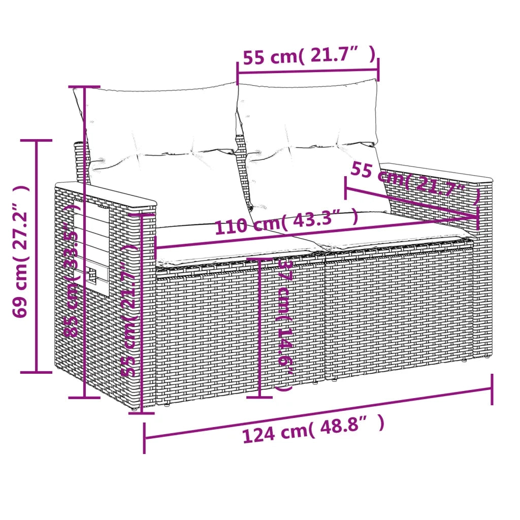 Set Divano da Giardino 9 pz con Cuscini Beige in Polyrattan 3227130