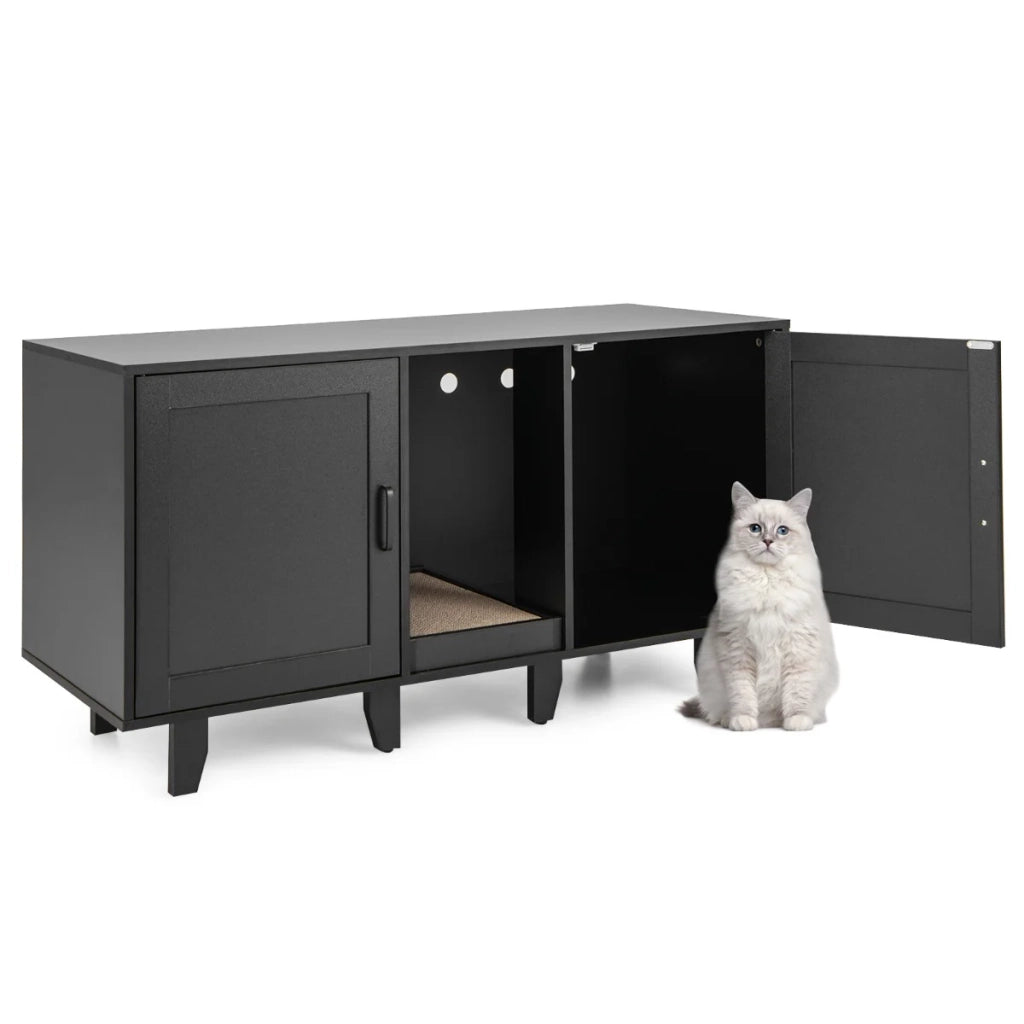 Lettiera per gatti 120 x 52 x 65 cm 2 scomparti design moderno in nero PB 20_0017862