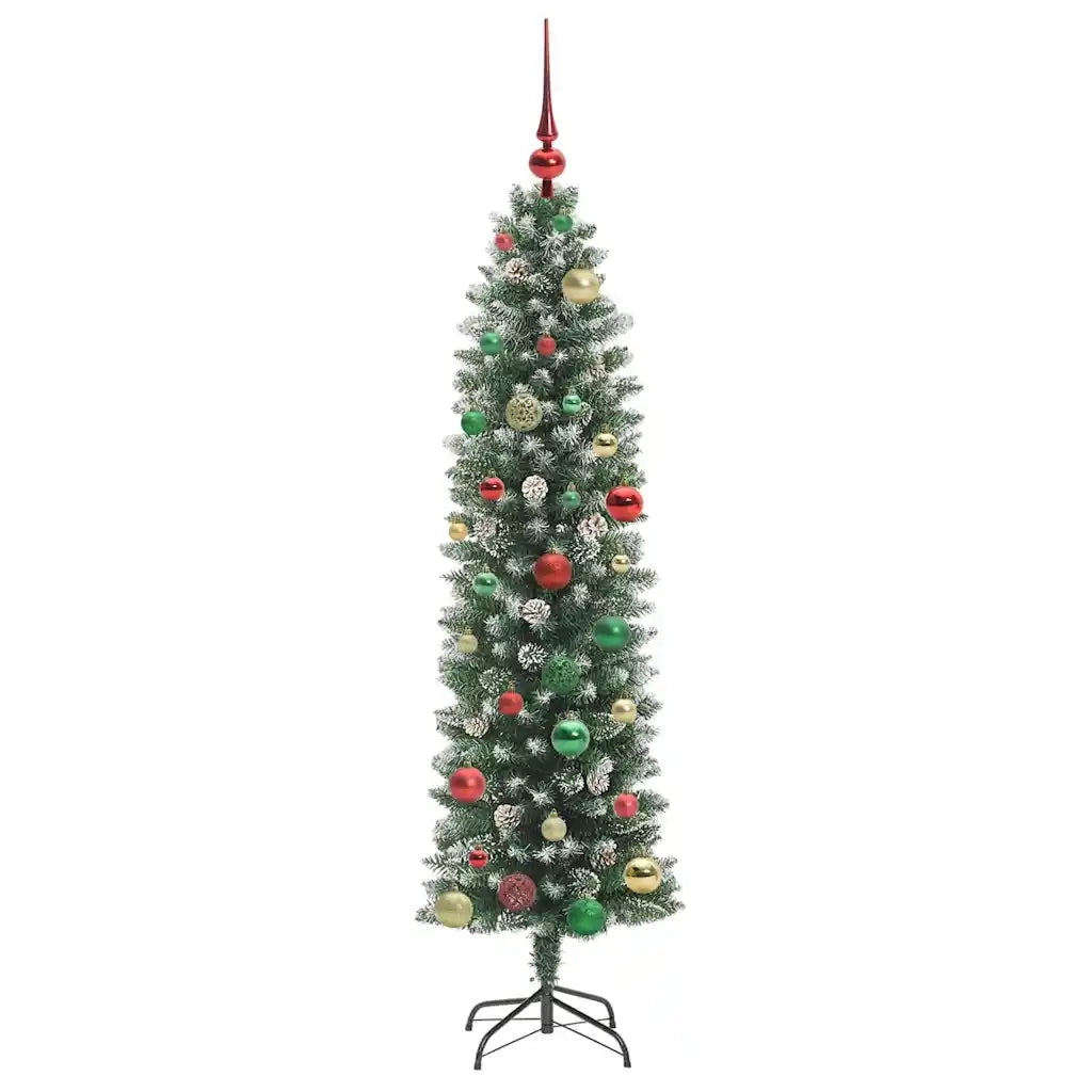 Albero di Natale Artificiale Sottile Verde e Bianco 150 cm 3395289