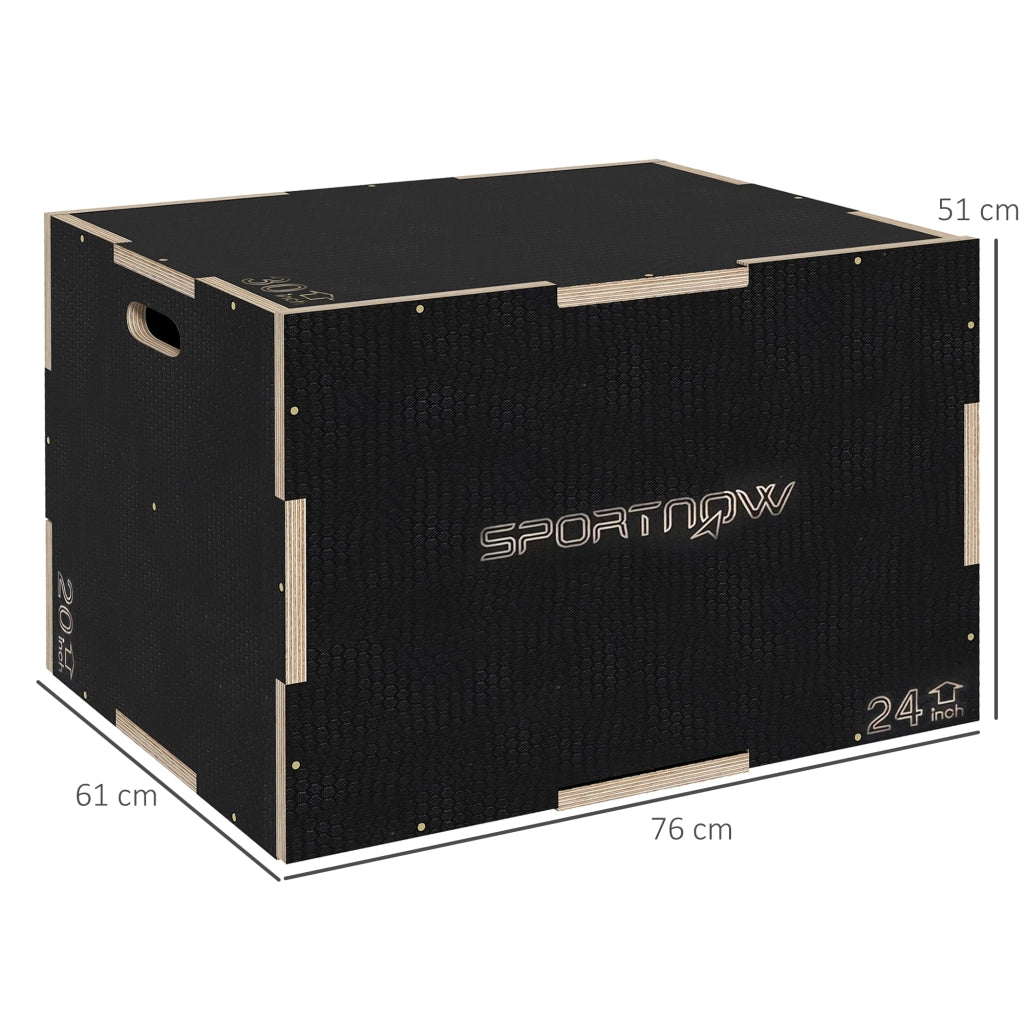Box Pliometrico 3 Altezze Legno Antiscivolo ¨C zephmum ¨C Nero 76x61x51cm