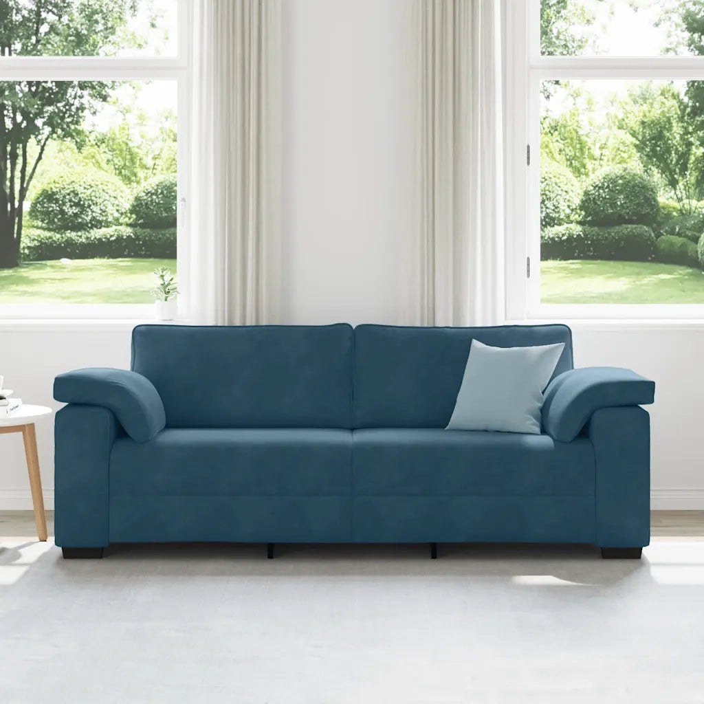 Divano a 3 Posti-Sofa 3 Posti Blu 178 cm in Velluto