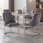 Set di 4 sedie da pranzo 59x55x89 cm con rivestimento in velluto; schienale trapuntato; grigio e argento