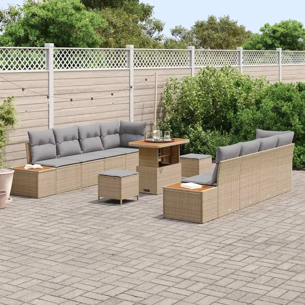 Set Divano da Giardino con cuscino 11 pcs Beige Poly Rattan
