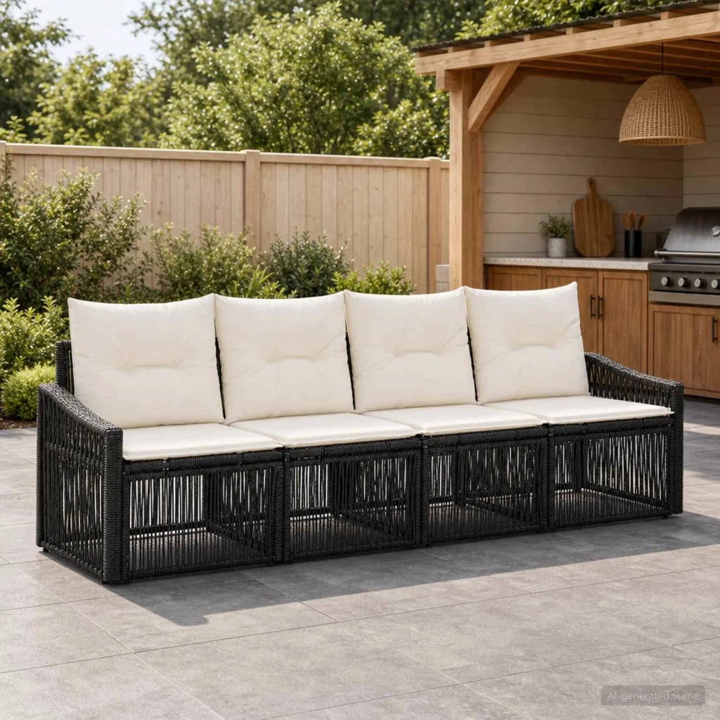 Set Divano da Giardino 4 pz Nero polyrattan 3435928