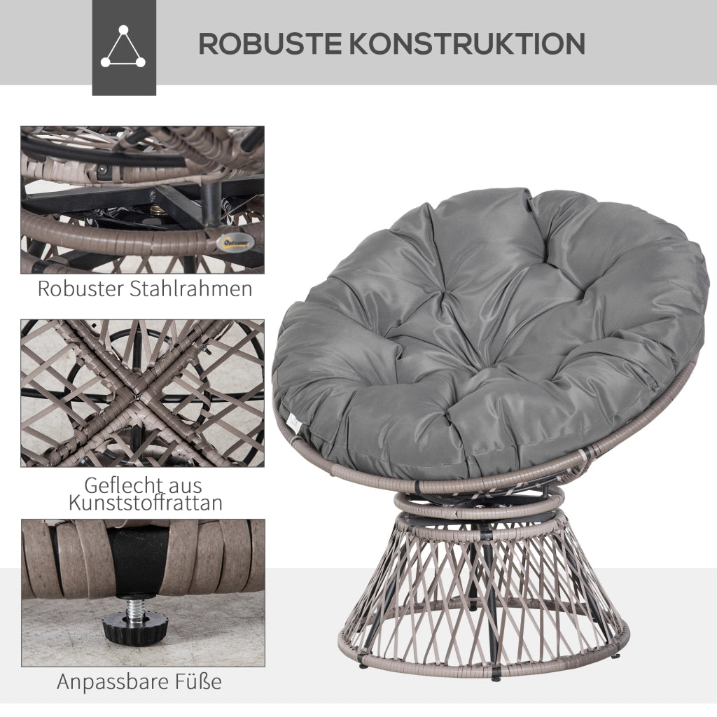 Poltrona Papasan in rattan grigio con cuscino girevole 360¡ã ¨C Xylo ¨C 87x97x86 cm