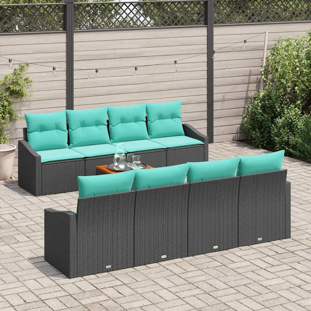 Set Divano da Giardino con cuscino 9 pcs Nero polyrattan 3347809