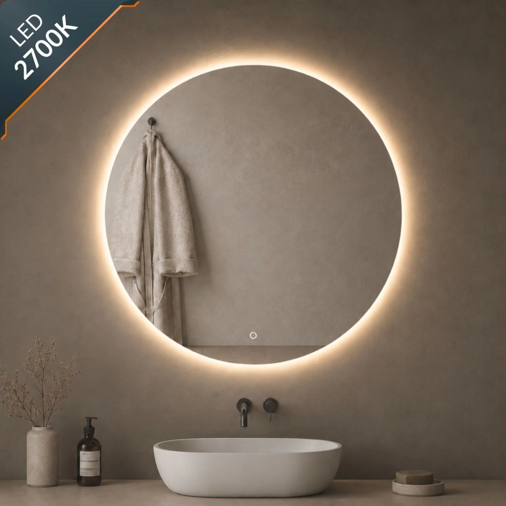 Specchio tondo retroilluminato led elegante per bagno *** misura Ø70, tonalità dimmerabile 2700-4500-6500k, confezi...