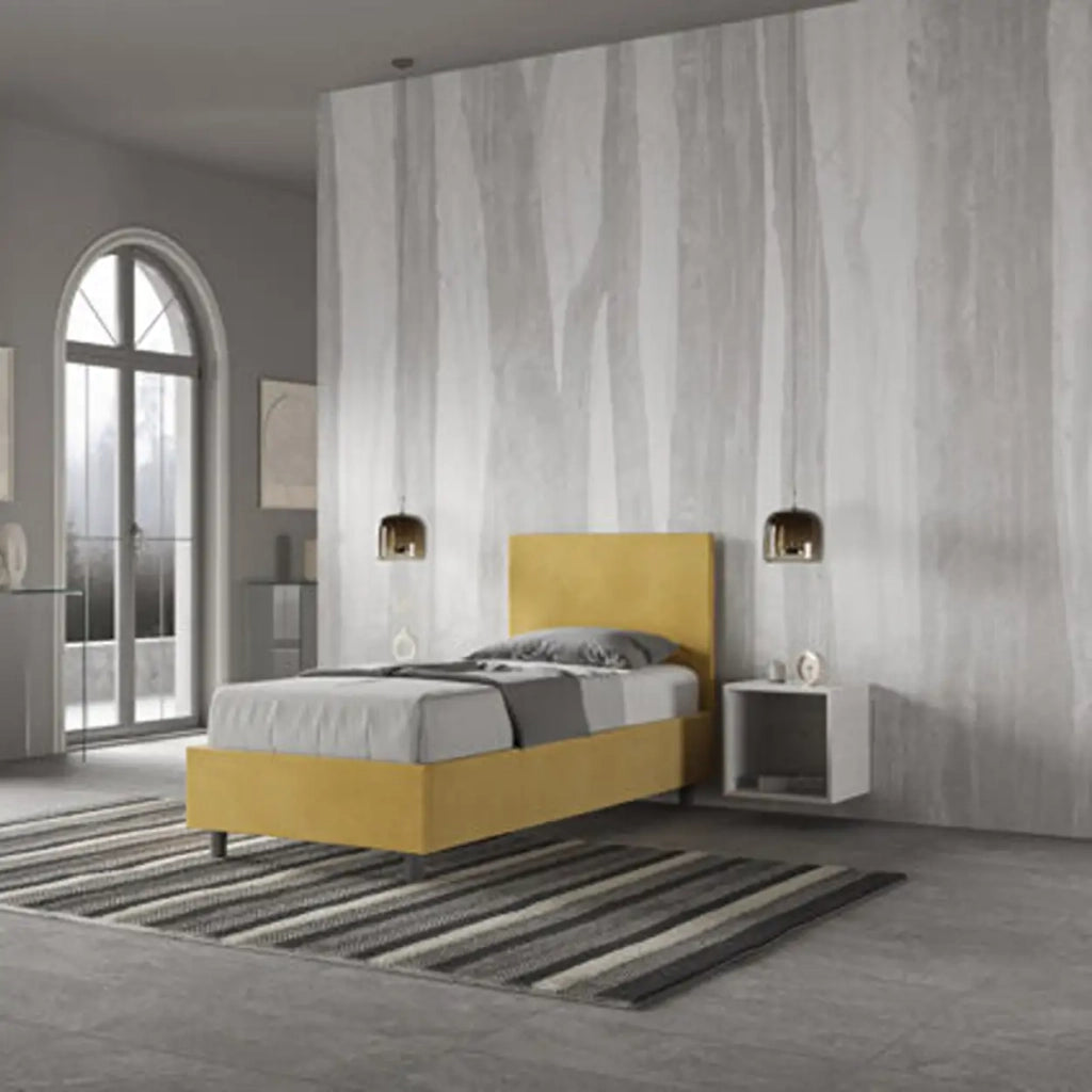 Letto singolo con rete imbottito 80x190 microfibra ocra Adele