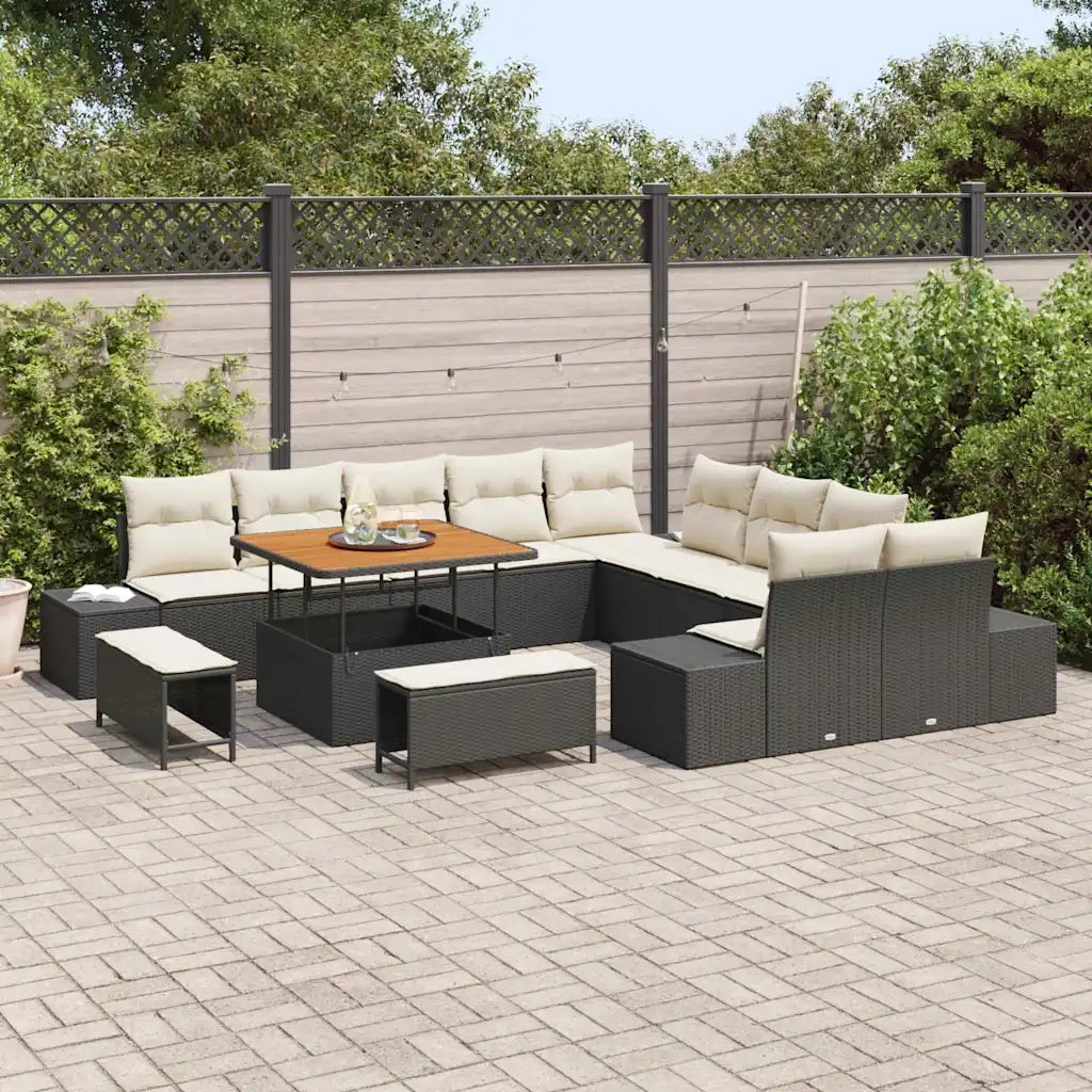 Set Divano da Giardino con cuscino 13 pcs Nero Poly Rattan
