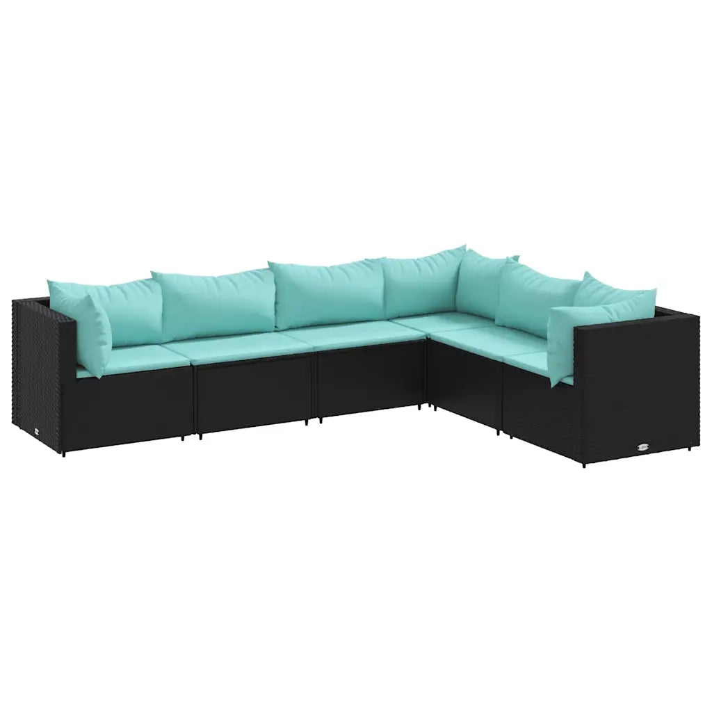 Set Mobili da Giardino 6 pz con Cuscini in Polyrattan Nero