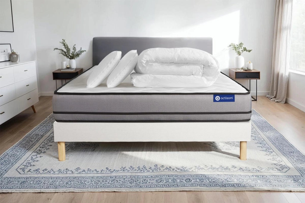 Pacchetto letto completo - Materasso 160x200cm + Box spring con doghe (kit) + 2 cuscini + Piumino - Actiflex Night