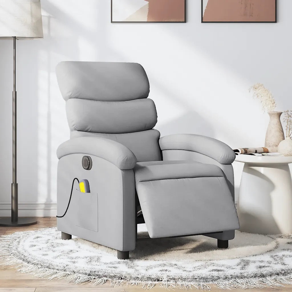 Poltrona | Sedia Relax Reclinabile Massaggio Elettrica Grigio Chiaro Tessuto