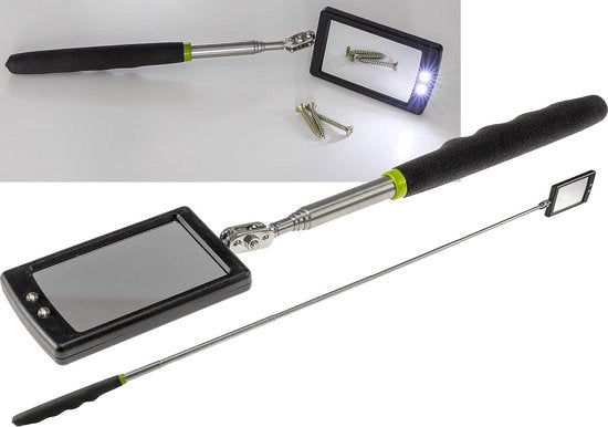 Strumento per specchio telescopico con illuminazione LED Maniglia manuale Specchio estensibile 28-88cm con impugnatura morbida Rotativo