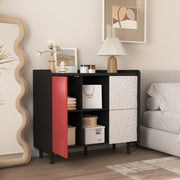 Credenza sideboard con 2 cassetti e vano aperto; 90x40x80 cm; MDF nero e rosso