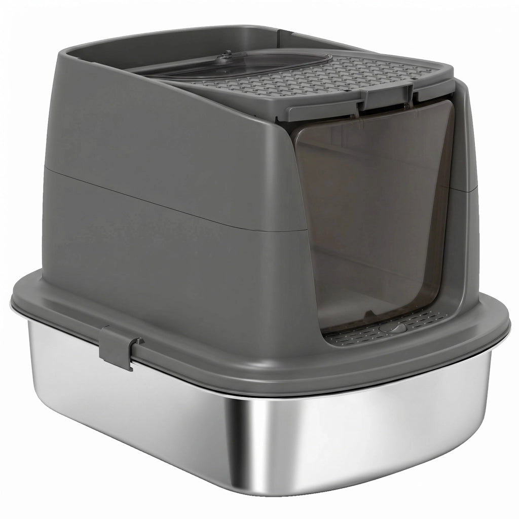 Casetta per gatti chiusa ¨C Minimal ¨C acciaio inox, grigio scuro